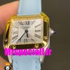 ساعت کارتیه زنانه دومونت بند چرم دورنگ طلایی صفحه سفید CARTIER Santos-Dumont watch 020678