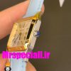 ساعت کارتیه زنانه دومونت بند چرم دورنگ طلایی صفحه سفید CARTIER Santos-Dumont watch 020678