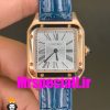 ساعت کارتیه زنانه دومونت بند چرم ابی قاب رزگلد صفحه سفید CARTIER Santos-Dumont watch 020684