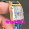 ساعت کارتیه زنانه دومونت بند چرم ابی قاب رزگلد صفحه سفید CARTIER Santos-Dumont watch 020684