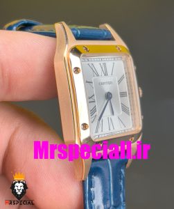 ساعت کارتیه زنانه دومونت بند چرم ابی قاب رزگلد صفحه سفید CARTIER Santos-Dumont watch 020684