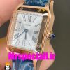 ساعت کارتیه زنانه دومونت بند چرم ابی قاب رزگلد صفحه سفید CARTIER Santos-Dumont watch 020684