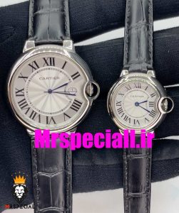 ساعت ست مردانه و زنانه کارتیه مدل بالن بلو بند چرم مشکی صفحه سفید cartier ballon bleu 020660 