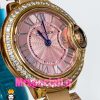 ساعت زنانه کارتیه مدل بالن بلو بند استیل رزگلد صفحه صورتی قاب نگین cartier ballon bleu 020910