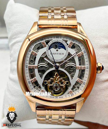 ساعت مردانه کارتیه رزگلد صفحه اسکلتون cartier automatic 7532