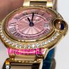 ساعت زنانه کارتیه مدل بالن بلو بند استیل رزگلد صفحه صورتی قاب نگین cartier ballon bleu 020910