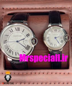 ساعت ست مردانه و زنانه کارتیه مدل بالن بلو بند چرم مشکی صفحه سفید cartier ballon bleu 020660 