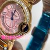 ساعت زنانه کارتیه مدل بالن بلو بند استیل رزگلد صفحه صورتی قاب نگین cartier ballon bleu 020910