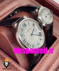 ساعت ست مردانه و زنانه کارتیه مدل بالن بلو بند چرم مشکی صفحه سفید cartier ballon bleu 020660 