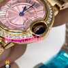 ساعت زنانه کارتیه مدل بالن بلو بند استیل رزگلد صفحه صورتی قاب نگین cartier ballon bleu 020910