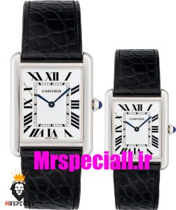 ساعت ست مردانه و زنانه کارتیه مدل تانک بند چرم مشکی صفحه سفید Cartier Tank 020658