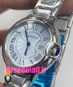 ساعت زنانه کارتیه مدل بالن بلو بند استیل صفحه تیفانی cartier ballon bleu 020912