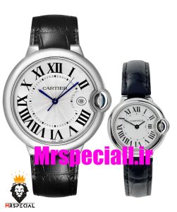 ساعت ست مردانه و زنانه کارتیه مدل بالن بلو بند چرم مشکی صفحه سفید cartier ballon bleu 020660