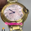 ساعت زنانه کارتیه مدل بالن بلو بند استیل طلایی صفحه صورتی cartier ballon bleu 020914