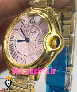 ساعت زنانه کارتیه مدل بالن بلو بند استیل طلایی صفحه صورتی cartier ballon bleu 020914 