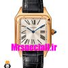ساعت کارتیه زنانه دومونت بند چرم مشکی قاب رزگلد صفحه سفید CARTIER Santos-Dumont watch 020683