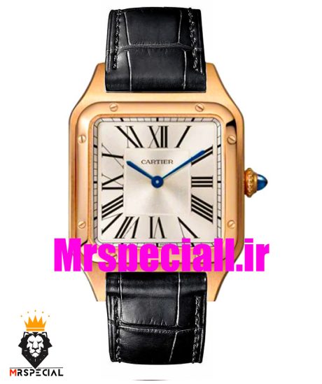 ساعت کارتیه زنانه دومونت بند چرم مشکی قاب رزگلد صفحه سفید CARTIER Santos-Dumont watch 020683