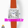 ساعت کارتیه زنانه دومونت بند چرم نارنجی قاب استیل صفحه سفید CARTIER Santos-Dumont watch 020688