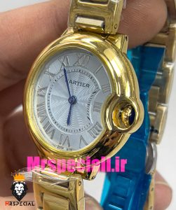 ساعت زنانه کارتیه مدل بالن بلو بند استیل طلایی صفحه تیفانی cartier ballon bleu 020913