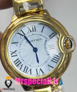 ساعت زنانه کارتیه مدل بالن بلو بند استیل طلایی صفحه تیفانی cartier ballon bleu 020913
