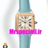 ساعت کارتیه زنانه دومونت بند چرم دورنگ طلایی صفحه سفید CARTIER Santos-Dumont watch 020678