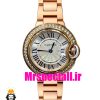 ساعت زنانه کارتیه مدل بالن بلو بند استیل رزگلد صفحه سفید قاب نگین cartier ballon bleu 020909