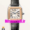 ساعت کارتیه زنانه دومونت بند چرم دورنگ طلایی صفحه سفید CARTIER Santos-Dumont watch 01843