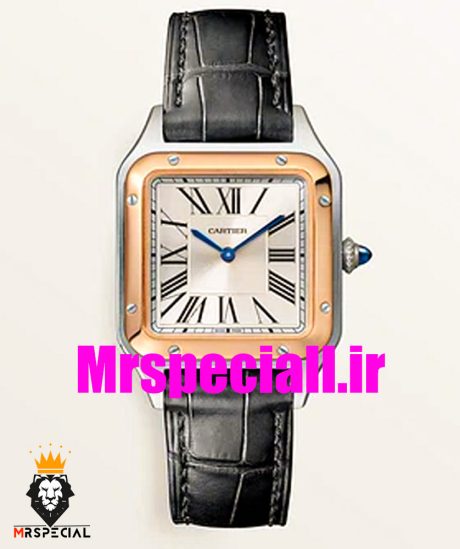 ساعت کارتیه زنانه دومونت بند چرم دورنگ طلایی صفحه سفید CARTIER Santos-Dumont watch 01843