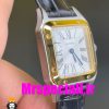 ساعت کارتیه زنانه دومونت بند چرم دورنگ طلایی صفحه سفید CARTIER Santos-Dumont watch 01843