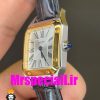 ساعت کارتیه زنانه دومونت بند چرم دورنگ طلایی صفحه سفید CARTIER Santos-Dumont watch 01843