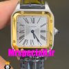 ساعت کارتیه زنانه دومونت بند چرم دورنگ طلایی صفحه سفید CARTIER Santos-Dumont watch 01843