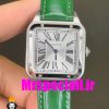 ساعت کارتیه زنانه دومونت بند چرم سبز قاب استیل صفحه سفید CARTIER Santos-Dumont watch 020680