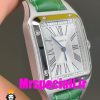 ساعت کارتیه زنانه دومونت بند چرم سبز قاب استیل صفحه سفید CARTIER Santos-Dumont watch 020680