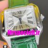 ساعت کارتیه زنانه دومونت بند چرم سبز قاب استیل صفحه سفید CARTIER Santos-Dumont watch 020680