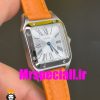ساعت کارتیه زنانه دومونت بند چرم نارنجی قاب استیل صفحه سفید CARTIER Santos-Dumont watch 020688