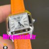 ساعت کارتیه زنانه دومونت بند چرم نارنجی قاب استیل صفحه سفید CARTIER Santos-Dumont watch 020688