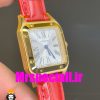 ساعت کارتیه زنانه دومونت بند چرم قرمز قاب طلایی صفحه سفید CARTIER Santos-Dumont watch 020685