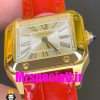 ساعت کارتیه زنانه دومونت بند چرم قرمز قاب طلایی صفحه سفید CARTIER Santos-Dumont watch 020685