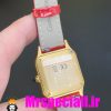 ساعت کارتیه زنانه دومونت بند چرم قرمز قاب طلایی صفحه سفید CARTIER Santos-Dumont watch 020685