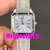 ساعت کارتیه زنانه دومونت بند چرم قاب استیل صفحه سفید CARTIER Santos-Dumont watch 020679
