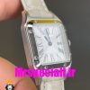 ساعت کارتیه زنانه دومونت بند چرم قاب استیل صفحه سفید CARTIER Santos-Dumont watch 020679