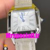 ساعت کارتیه زنانه دومونت بند چرم قاب استیل صفحه سفید CARTIER Santos-Dumont watch 020679