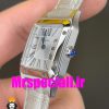 ساعت کارتیه زنانه دومونت بند چرم قاب استیل صفحه سفید CARTIER Santos-Dumont watch 020679