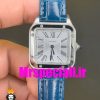 ساعت کارتیه زنانه دومونت بند چرم ابی قاب استیل صفحه سفید CARTIER Santos-Dumont watch 020682