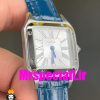 ساعت کارتیه زنانه دومونت بند چرم ابی قاب استیل صفحه سفید CARTIER Santos-Dumont watch 020682
