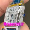 ساعت کارتیه زنانه دومونت بند چرم ابی قاب استیل صفحه سفید CARTIER Santos-Dumont watch 020682