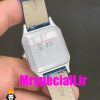 ساعت کارتیه زنانه دومونت بند چرم ابی قاب استیل صفحه سفید CARTIER Santos-Dumont watch 020682