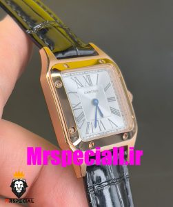 ساعت کارتیه زنانه دومونت بند چرم مشکی قاب رزگلد صفحه سفید CARTIER Santos-Dumont watch 020683