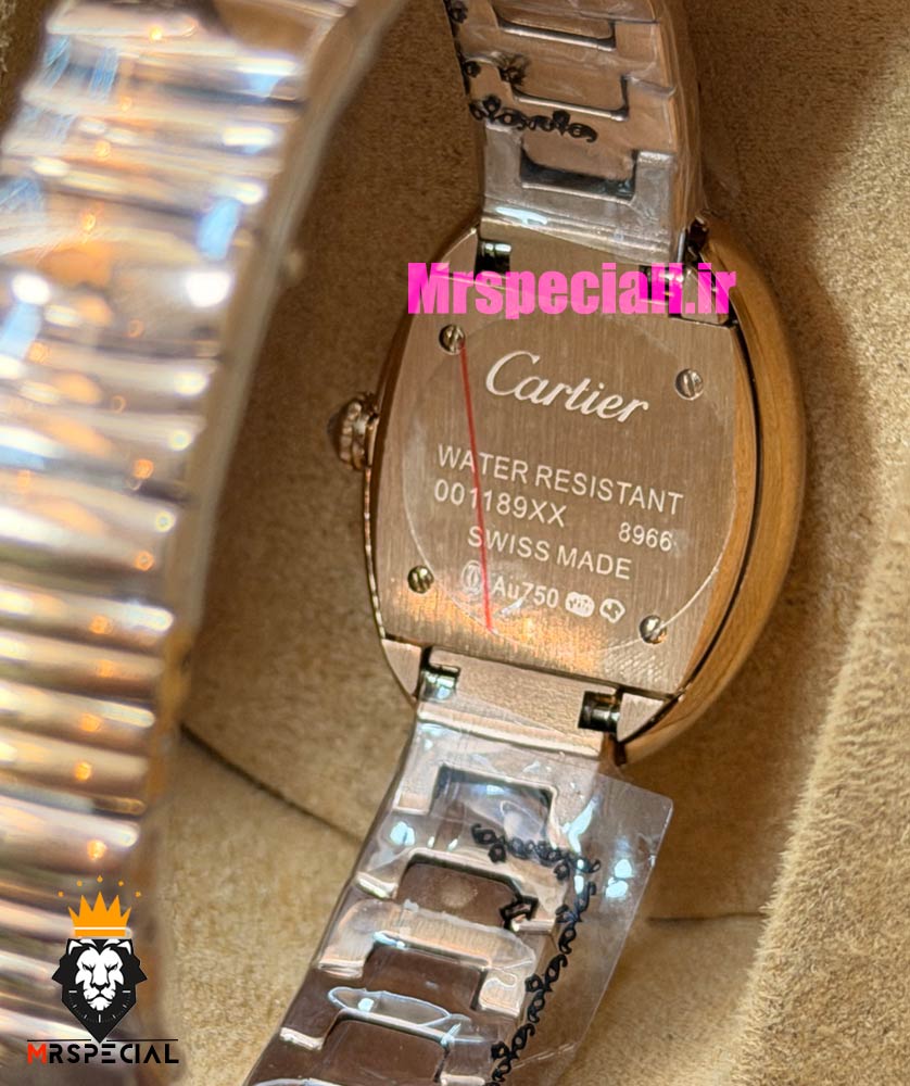 ساعت کارتیه مدل بایگنوایر زنانه دستبندی رزگلد قاب نگین 021589 Cartier Baignoire