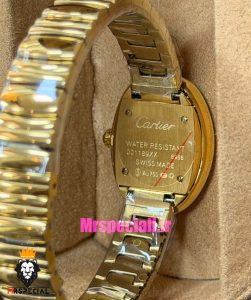 ساعت کارتیه مدل بایگنوایر زنانه دستبندی طلایی قاب نگین 021590 Cartier Baignoire